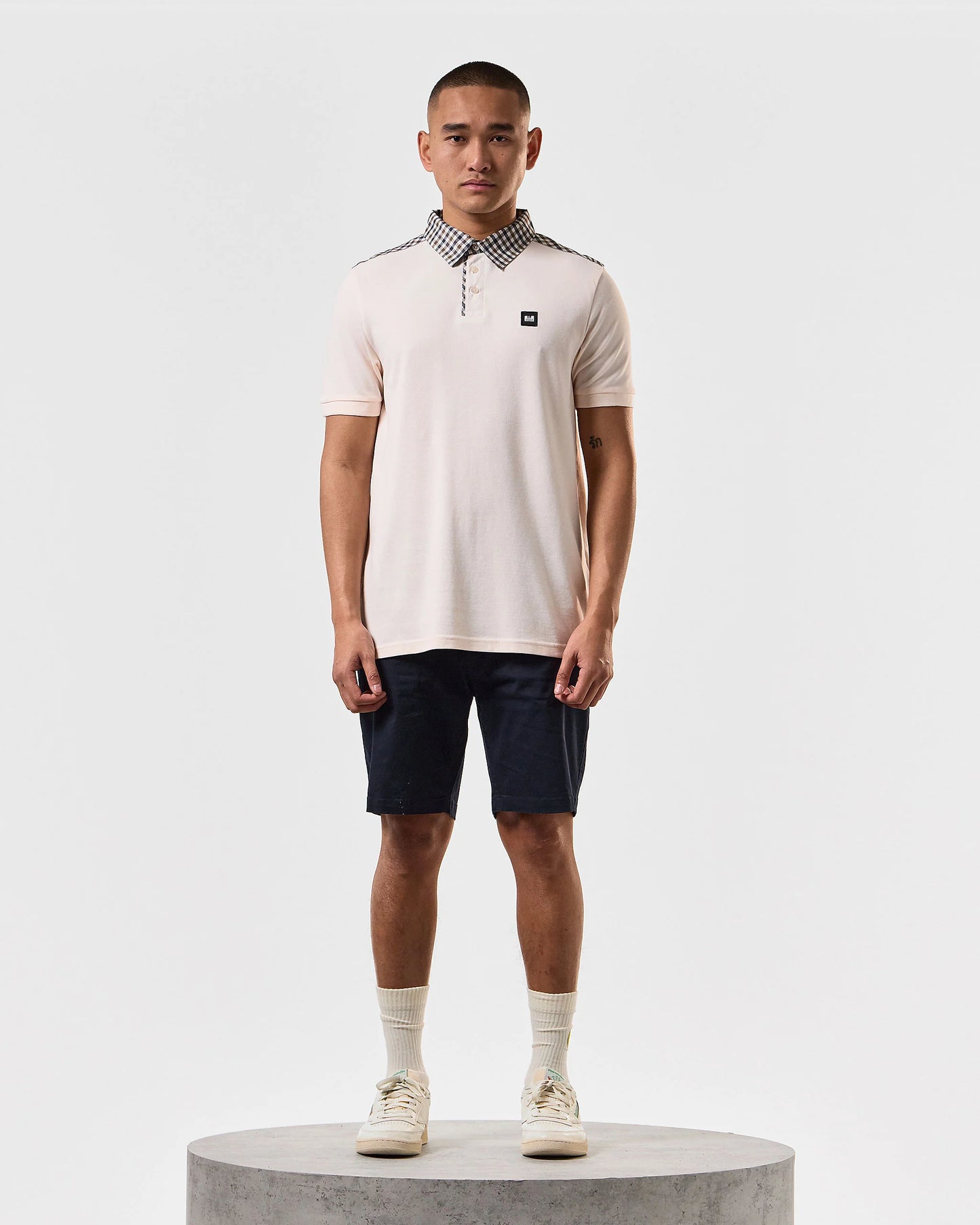 Weekend Offender - Costa Mid Check Polo Shirt Alabaster