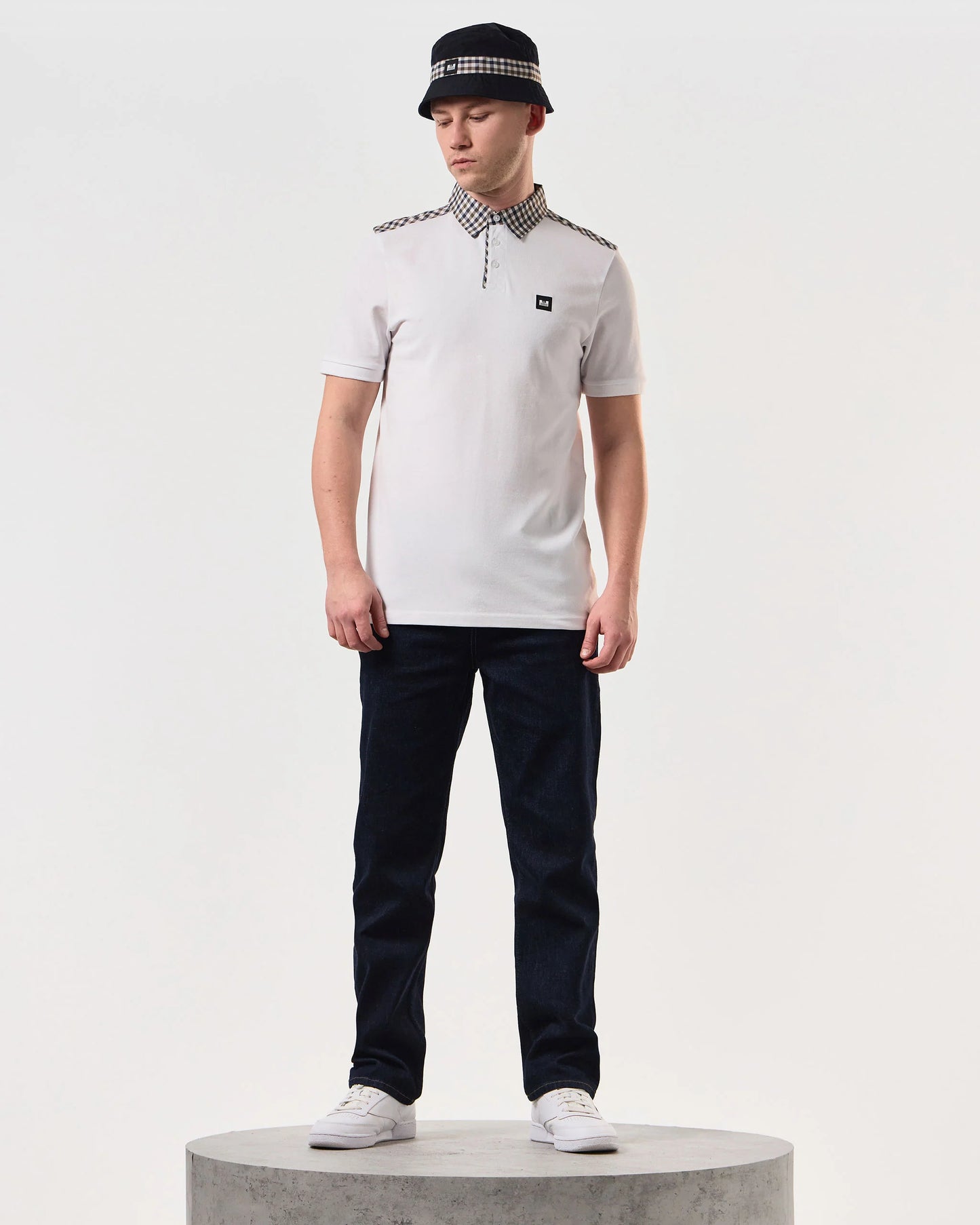 Weekend Offender - Costa Mid Check Polo Shirt White