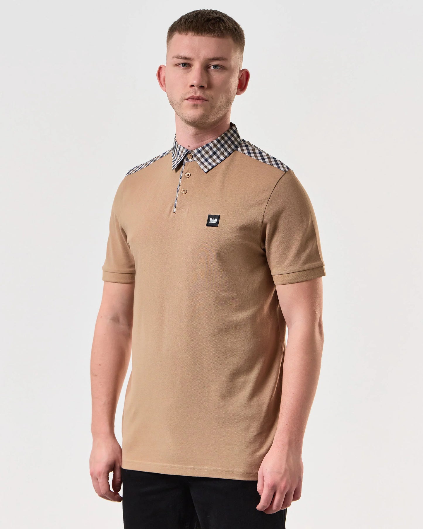 Weekend Offender - Costa Mid Check Polo Shirt Cognac Brown