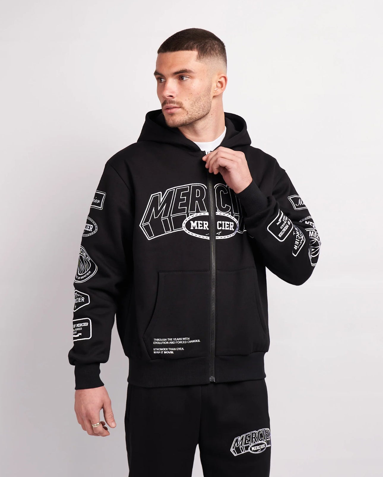 Mercier Black White Compton Zip Up Hoodie – Little Italy Menswear